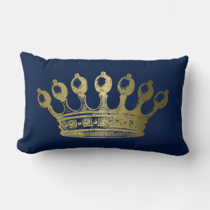 Luxurious Esoteric Gold Crown Navy Lumbar Pillow