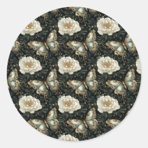 Luxurious Floral & Butterfly Seamless Pattern Classic Round Sticker