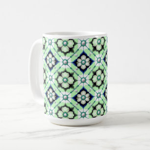 Luxurious Floral Tile Pattern With Blue Green Bead Coffee Mug