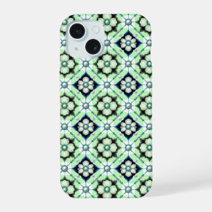 Luxurious Floral Tile Pattern With Blue Green Bead iPhone 15 Case