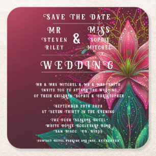Luxurious Floral Wedding Invitation Suite Square Paper Coaster