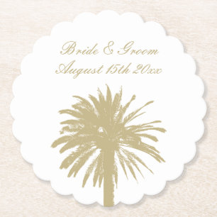 Luxurious formal beach wedding coasters with palm