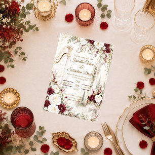 Luxurious Garden Harp Romance Wedding  Invitation