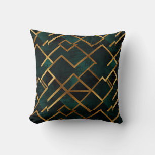 Luxurious Geometric Gold and Emerald Throw Pillow