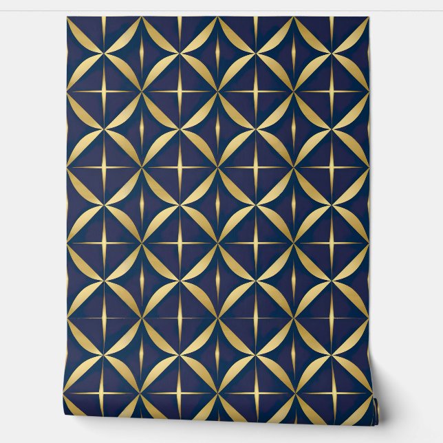 Luxurious Geometric Gold and Navy Wallpaper (Unrolling)
