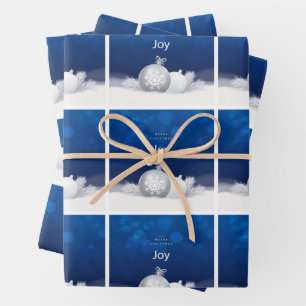 Luxurious gift wrap blue white snowflake joy