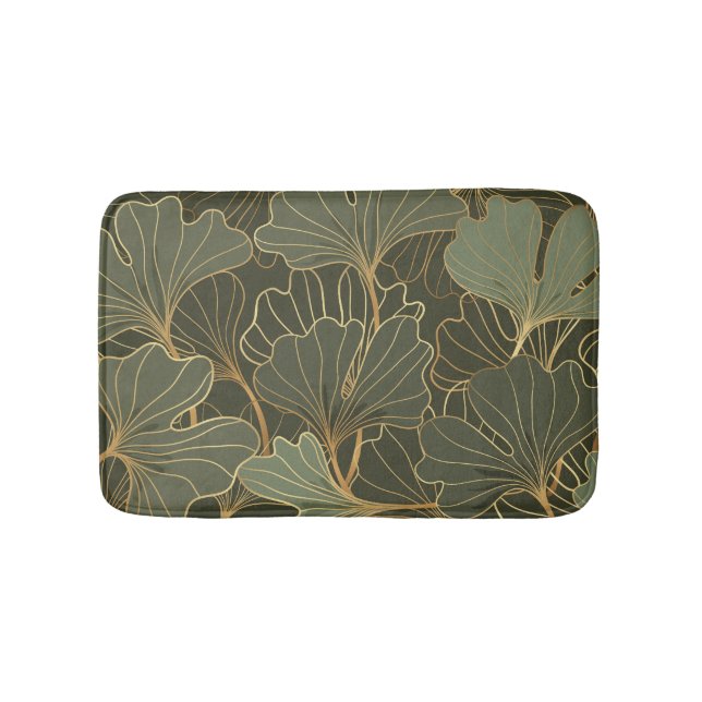 Luxurious Ginkgo Gold Line Art Bath Mat (Front)