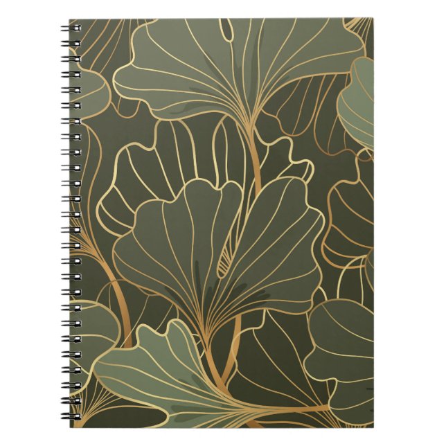 Luxurious Ginkgo Gold Line Art Notebook (Front)