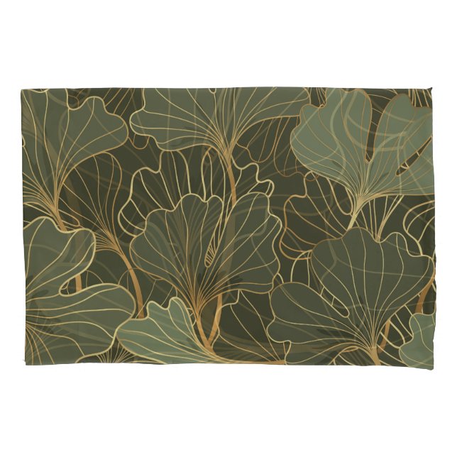 Luxurious Ginkgo Gold Line Art Pillowcase (Front)