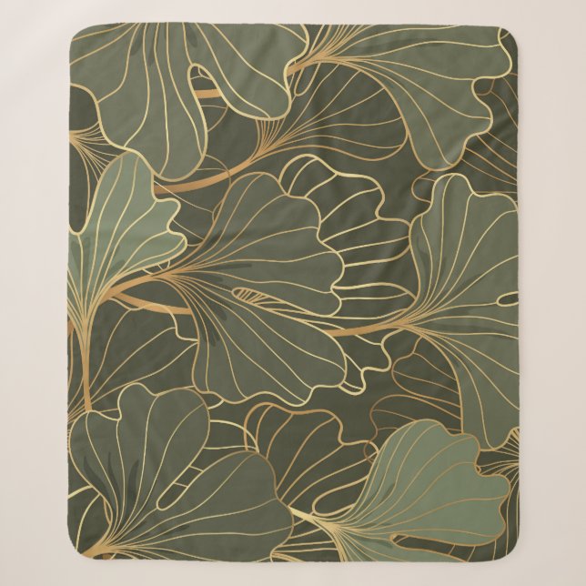 Luxurious Ginkgo Gold Line Art Sherpa Blanket (Front)