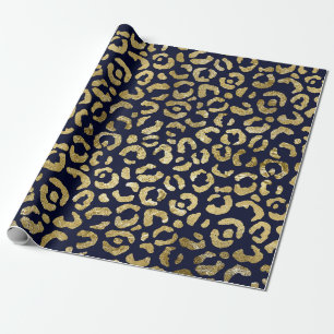 Luxurious Glam Gold Navy Leopard Print Wrapping Paper