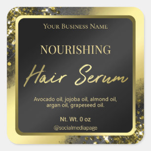 Luxurious Glitter And Foil Gold Hair Serum Labels