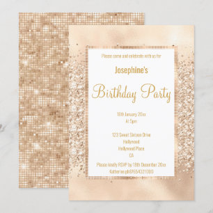 LUXURIOUS GLITTER CHAMPAGNE & GOLD CUSTOM INVITATION