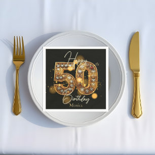 Luxurious Gold and Black Gemstone 50th Birthday Napkin