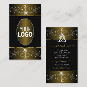 Luxurious Gold and Black Ornate Ornaments add Logo Business Card
