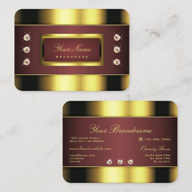 Luxurious Gold and Burgundy with Faux Rhinestones  Business Card (Front/Back)