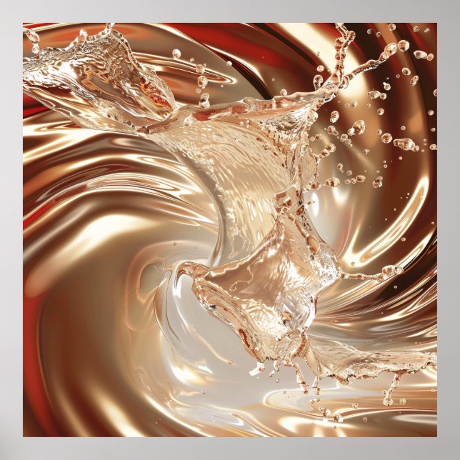 Luxurious Gold and Cream Fluid Art Poster (Front)