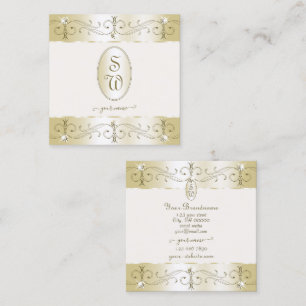 Luxurious Gold and Cream Ornate Ornaments Monogram Square Business Card