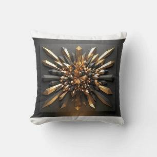 Luxurious Gold and Dark Crystal 3D Geometric Acce Throw Pillow