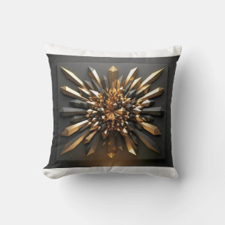 Luxurious Gold and Dark Crystal 3D Geometric Acce Throw Pillow