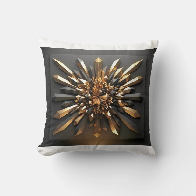 ​Luxurious Gold and Dark Crystal 3D Geometric Acce Throw Pillow (Front)