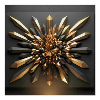 Luxurious Gold and Dark Crystal 3D Geometric Glos Poster