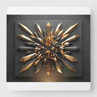 Luxurious Gold and Dark Crystal 3D Geometric Wall Square Wall Clock
