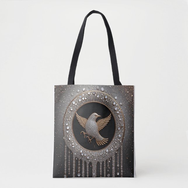 Luxurious Gold and Diamond Bird Emblem Tote Bag (Front)