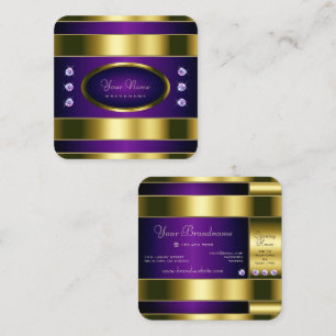 Luxurious Gold and Purple with Faux Diamonds Square Business Card