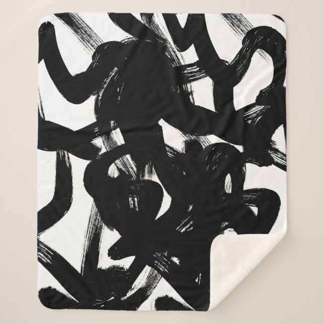 Luxurious Gold Art: Abstract Black Stroke. Sherpa Blanket (Front)