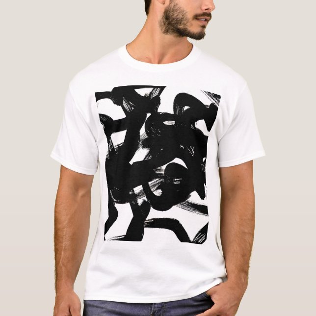 Luxurious Gold Art: Abstract Black Stroke. T-Shirt (Front)