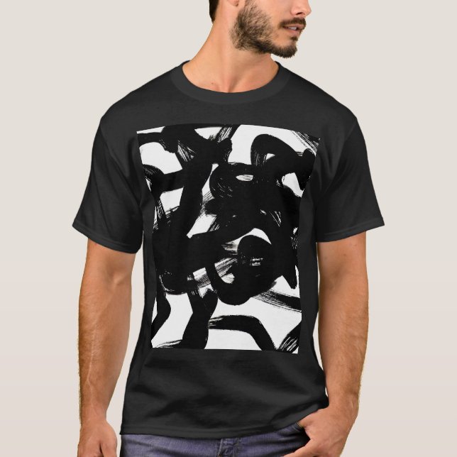 Luxurious Gold Art: Abstract Black Stroke. T-Shirt (Front)