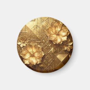 Luxurious Gold Art Deco Floral Embossed Pattern Magnet