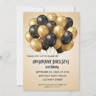 Luxurious Gold Balloons General Birthday Invite