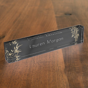 Luxurious Gold Bamboo Monogram Desk Nameplate