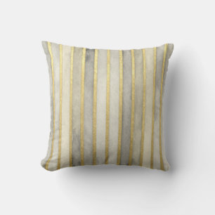 Luxurious, Gold Beigi Grey Stripes,Elegant, Modern Throw Pillow
