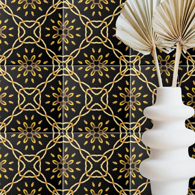 Luxurious Gold Black Moroccan Arabesque Pattern Tile (Creator Uploaded)