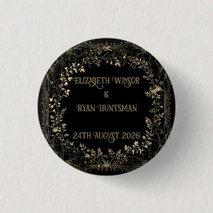 Luxurious Gold & Black Sepia Floral Finish 1 Inch Round Button