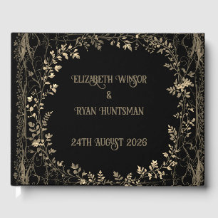 Luxurious Gold & Black Sepia Floral Finish  Guest Book