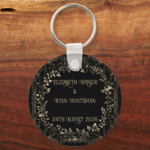 Luxurious Gold & Black Sepia Floral Finish Keychain
