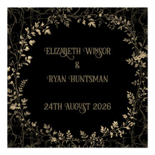 Luxurious Gold & Black Sepia Floral Finish Poster