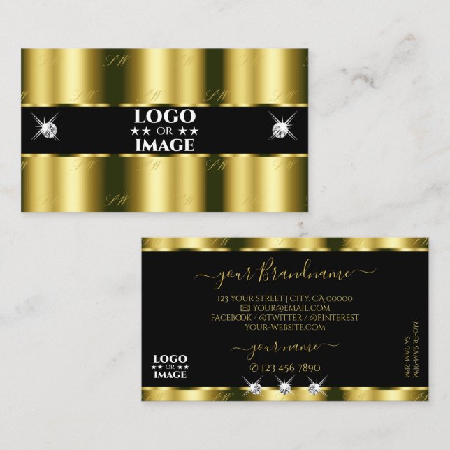 Luxurious Gold Black Sparkling Diamonds with Logo Business Card (Front/Back)