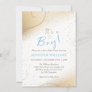 Luxurious Gold & Blue Boy Baby Shower Invitation