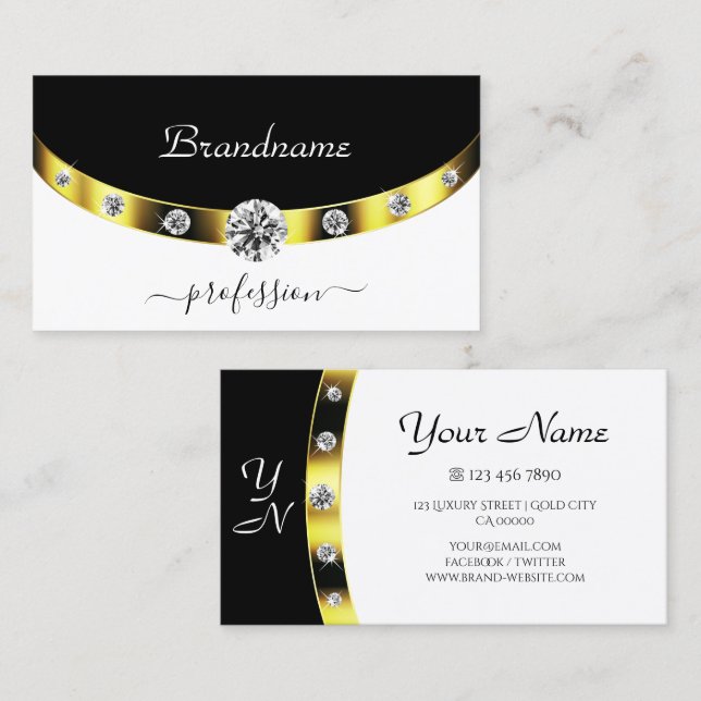Luxurious Gold Border Black and White Initials Business Card (Front/Back)