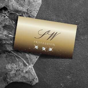 Luxurious Gold Brown Sparkling Diamonds Monogram Business Card