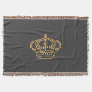 Luxurious Gold Crown Dark Grey Throw Blanket