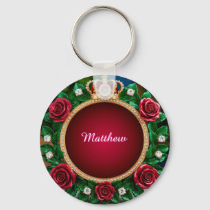 Luxurious Gold Crown Frame Adorned With Roses Keychain