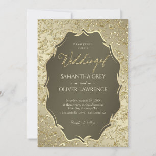 Luxurious Gold Damask Wedding Invitation