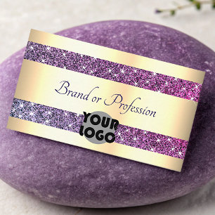 Luxurious Gold Effect and Purple Glitter with Logo Business Card