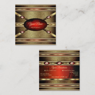 Luxurious Gold Effects Red Marble Faux Rhinestones Square Business Card